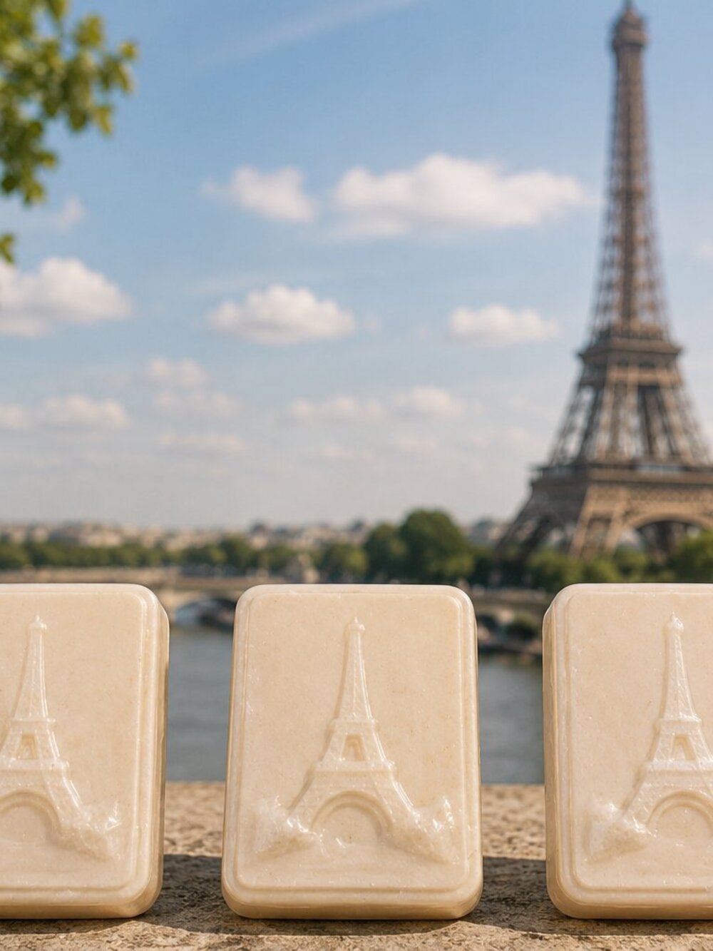 Paris Eiffel Tower Vintage Bar Soap France Carved 3 White Bars Rare Collectible